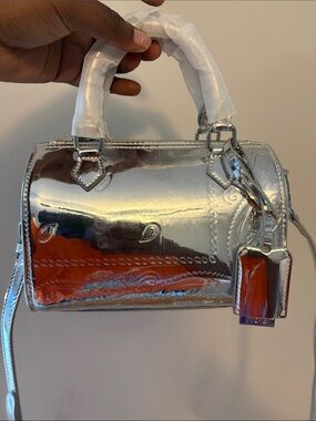 NDG Metallic Silver Barrel Crossbody Bag with Top Handle